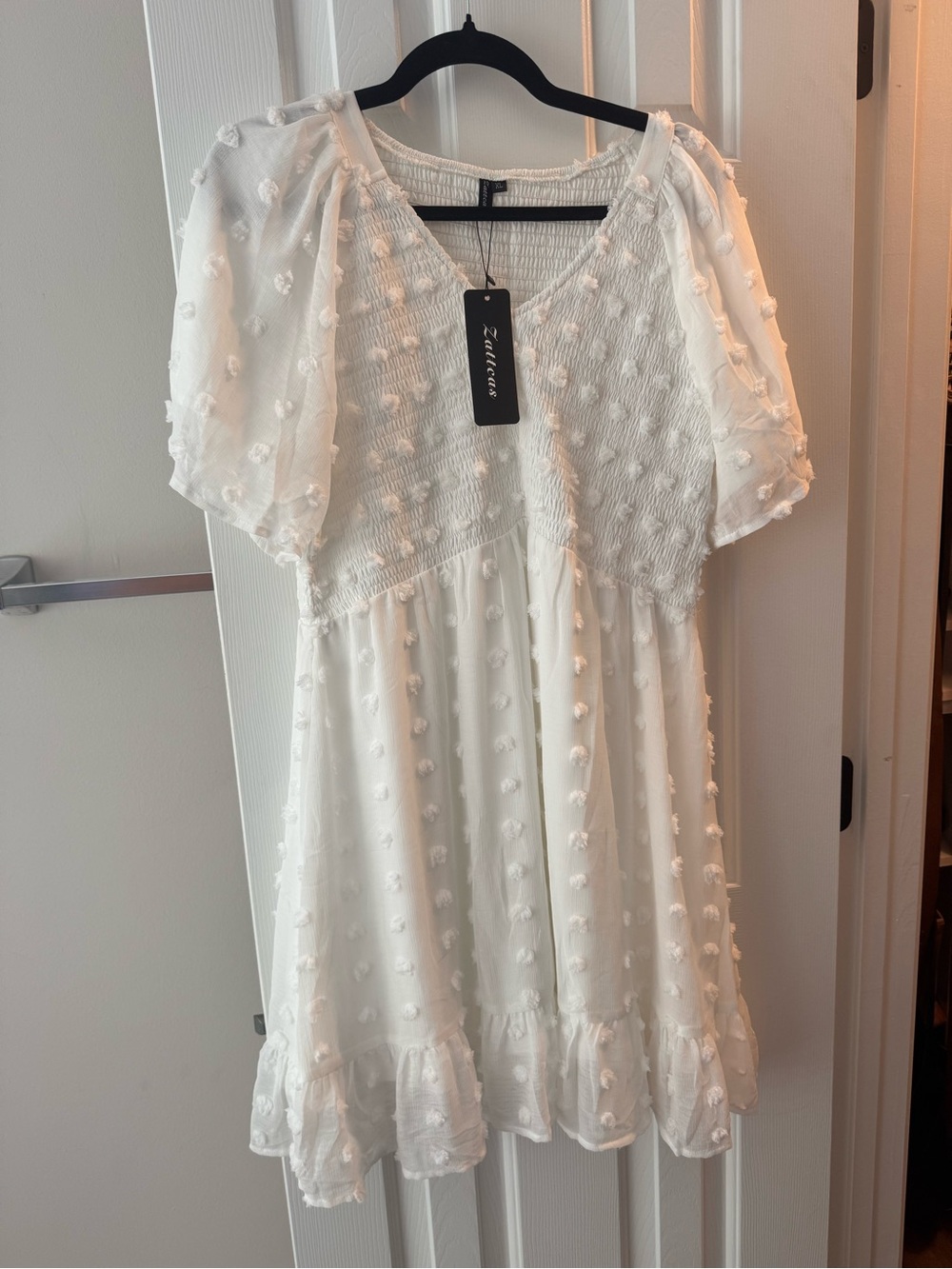 Textured Swiss Dot Midi Dress in White